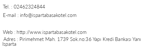 Baak Otel Isparta telefon numaralar, faks, e-mail, posta adresi ve iletiim bilgileri